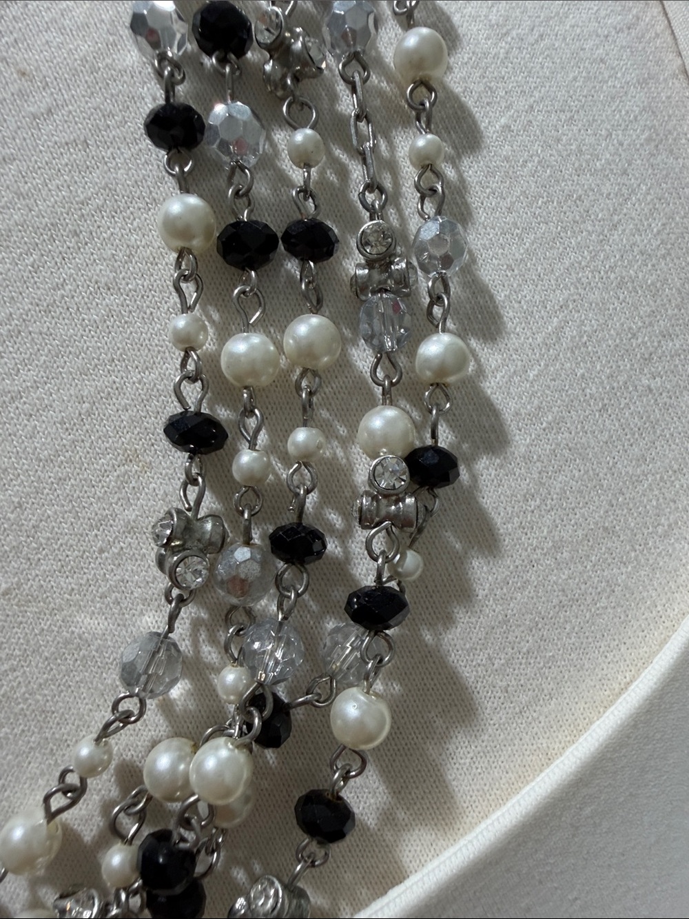 White House Black Market Black, White & Clear Multi-Strand Beaded Necklace - Picture 4 of 6
